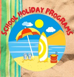 school holiday program logo with sand in the background