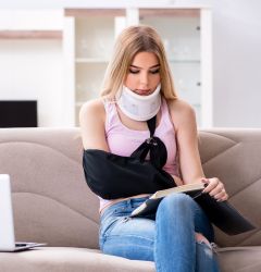 injured young lady reading a book