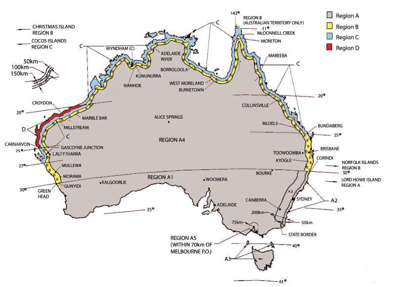 Wind Regions of Australia Map